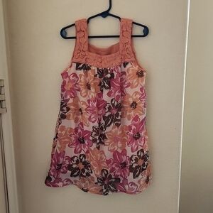 Pogo Club of NY peach/pink floral tank top with embroidered straps, size 10/12.